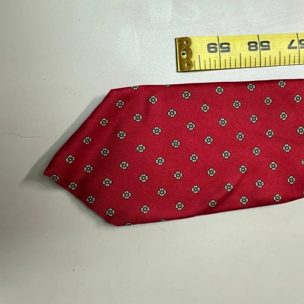 Damon Mens Extra Long Tie Red Geometric Medallion Silk Blend Union Made XL 60in